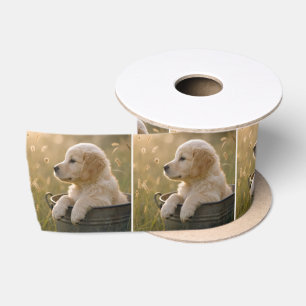 Ruban En Satin Chiots Retriever doré dans un seau métallique
