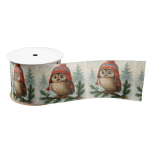 Ruban En Satin Chouette aquarelle dans un bonnet d'hiver
