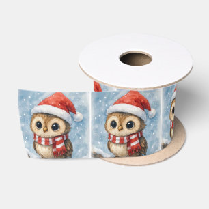 Ruban En Satin Chouette de Noël à l'aquarelle dans des flocons de
