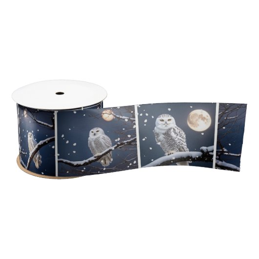 Ruban En Satin Chouettes De Neige Dans Les Snowflakes (Bobine)
