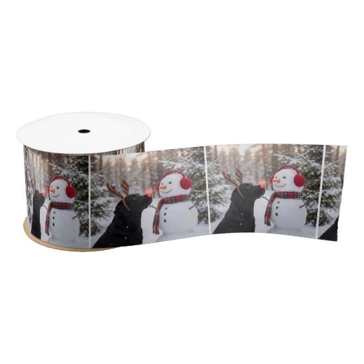 Ruban En Satin Christmas Black Labrador Retriever with Snowman (Bobine)
