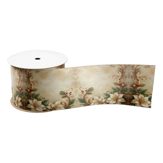 Ruban En Satin Christmas Floral Satin Ribbon (Bobine)