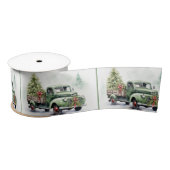 Ruban En Satin Christmas Green Retro Truck With Tree (Bobine)