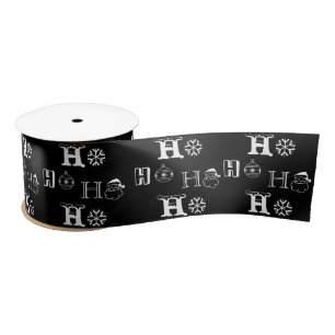 Ruban En Satin Christmas Ho Ho Ho noir blanc motif mignon