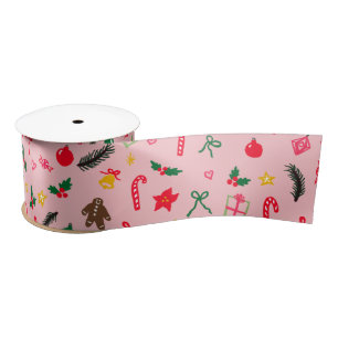 Ruban En Satin CHRISTMAS mignon Doodle Whimsical CUSTOM Holiday