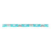 Ruban En Satin Chrysanthèmes turquoise et gris Motif floral (Devant)