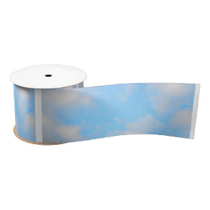 Ruban En Satin Ciel bleu clair Nuages blancs Printemps nuageux