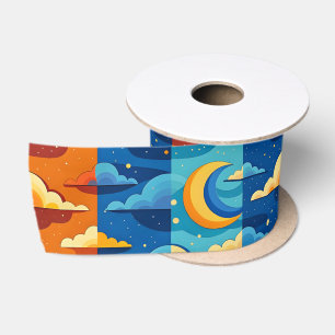 RUBAN EN SATIN CIEL LUNE NUIT NUAGES