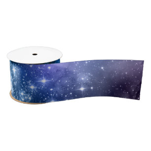 Ruban En Satin Ciel nocturne bleu de galaxie étoilée à motif scin