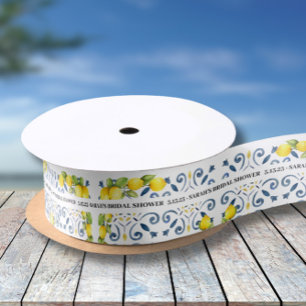 Ruban En Satin Citron sur Carreaux Bleus Baby Shower de Mariée