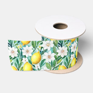 Ruban En Satin Citrons et Fleurs Blanches - Décor de Campagne Fra