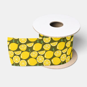 Ruban En Satin Citrons jaunes et motif vert olive : Citrus modern