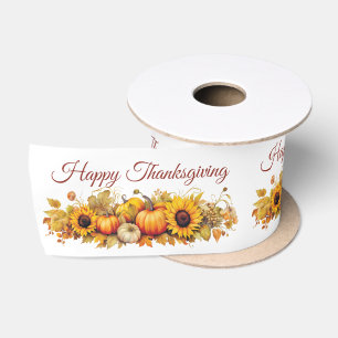 Ruban En Satin Citrouilles Tournesols Personnalisés Joyeux Thanks