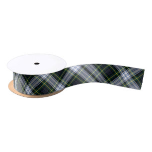 Ruban En Satin Clan Plaid Gordon Vert Blanc Noir Chèque Tartan