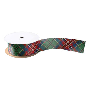Ruban En Satin Clan Plaid MacCulloch Rustic Green Red Tartan