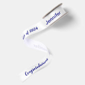 Ruban En Satin Classe de 2024 Nom du diplômé blanc et bleu Script (Dos)