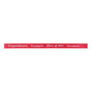 Ruban En Satin Classe de 2024 Nom du diplômé Rouge et blanc Scrip