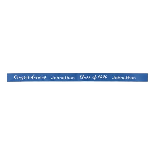 Ruban En Satin Classe de 2026 Graduate Name Blue and White Script (Devant)