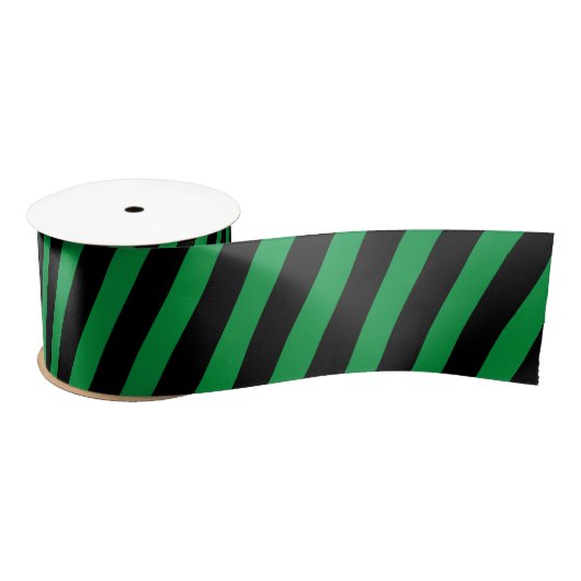 Ruban En Satin Classic Diagonal rayé noir et vert (Bobine)