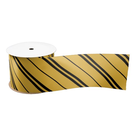 Ruban En Satin Classique Jaune Noir Stripes Motif (Bobine)