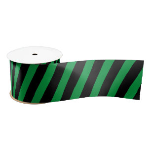 Ruban En Satin Classique rayé en diagonale noir et vert