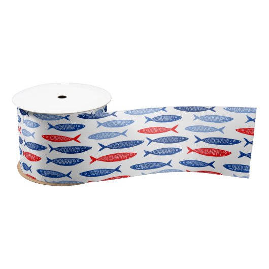 Ruban En Satin Coastal Nautical Summer Fish Pattern (Bobine)