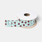 Ruban En Satin Coccinelle Monogrammée et Gingham Turquoise (Bobine)