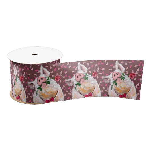 Ruban En Satin Cochon romantique amusant Ruban (Bobine)
