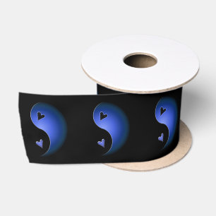 Ruban En Satin coeur du yin yang - bleu