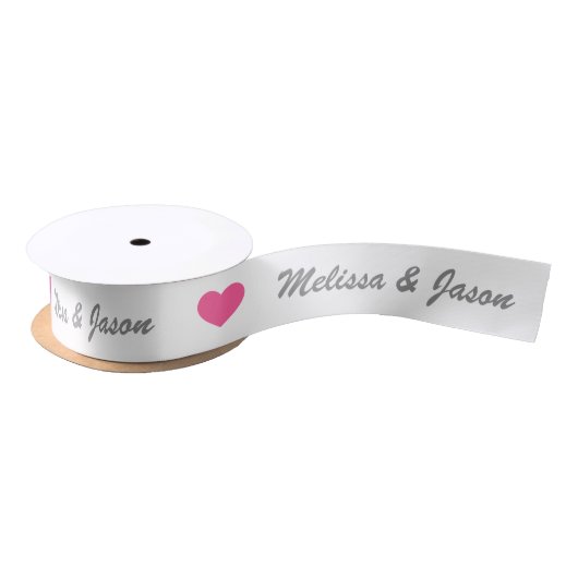 Ruban En Satin Coeur rose Avec Couple Noms De Mariage Personnalis (Bobine)