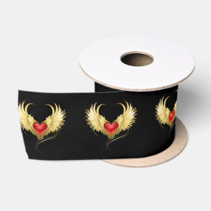 Ruban En Satin Coeur rouge avec ailes d'or