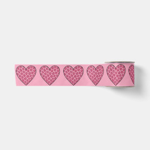 Ruban En Satin Cœurs à motif de guépard rose