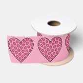 Ruban En Satin Cœurs à motif de guépard rose (Bobine)