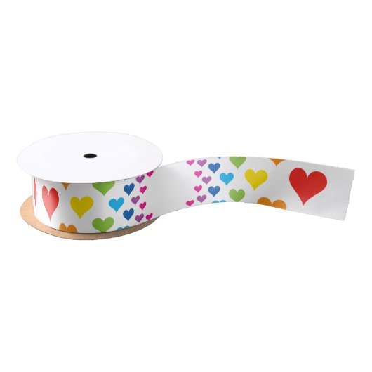Ruban En Satin Coeurs arc-en-ciel (Bobine)