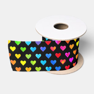 Ruban En Satin Cœurs arc-en-ciel rayés motif coloré