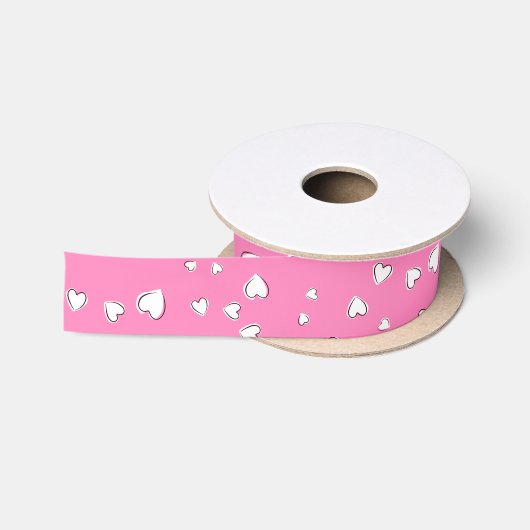 Ruban En Satin Coeurs blancs Saint Valentin (Bobine)