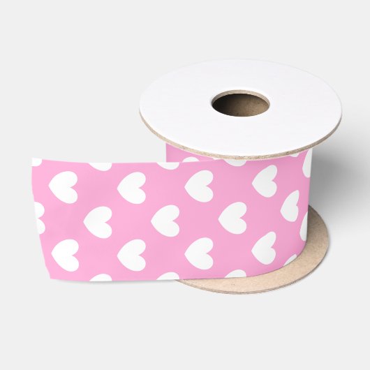 Ruban En Satin Coeurs de polka blanc sur Cotton Candy rose (Bobine)