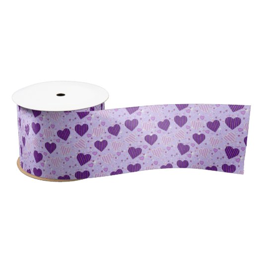 Ruban En Satin Coeurs en patchwork violet (Bobine)