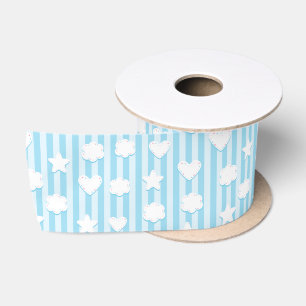 Ruban En Satin Coeurs, nuages et étoiles sur Blue Stripes Satin R
