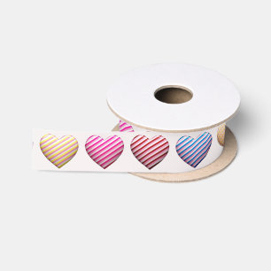 Ruban En Satin Cœurs pastel à rayures de bonbons