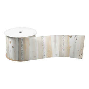 Ruban En Satin Cœurs rayés blanc crème