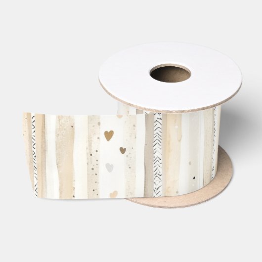 Ruban En Satin Cœurs rayés blanc crème (Bobine)