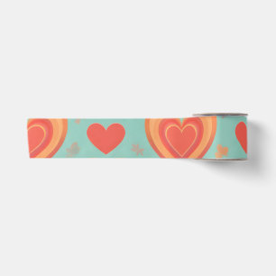 Ruban En Satin Cœurs Rétro Groovy Années 70 Amour Corail Menthe