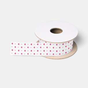 Ruban En Satin Cœurs roses sur ruban de satin blanc pour emballag