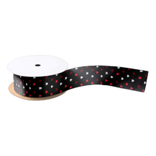 Ruban En Satin Coeurs rouge et blanc sur noir