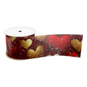 Ruban En Satin Coeurs Rouge Et Or (Bobine)