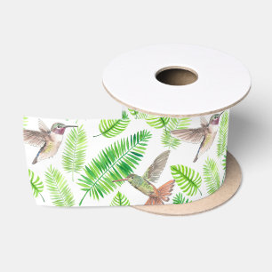 Ruban En Satin Colibris et feuilles tropicaux
