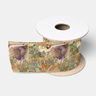 Ruban En Satin Collage Art Déco Paon Flapper Paris Vintage