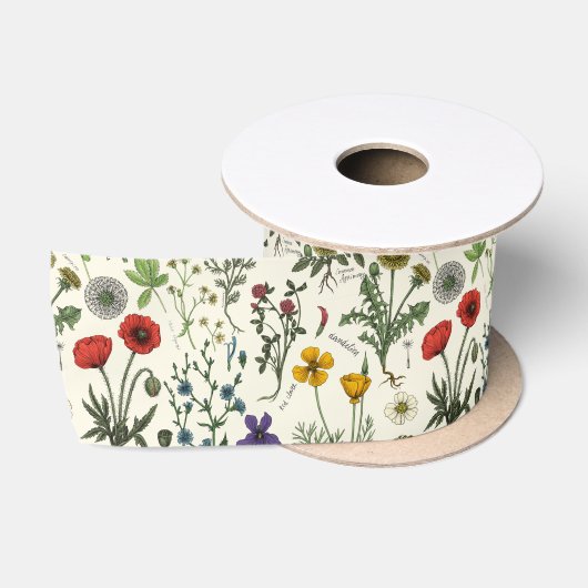Ruban En Satin Collage de fleurs sauvages (Bobine)