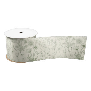 Ruban En Satin Collage de fleurs sauvages / blanc cassé et sauge